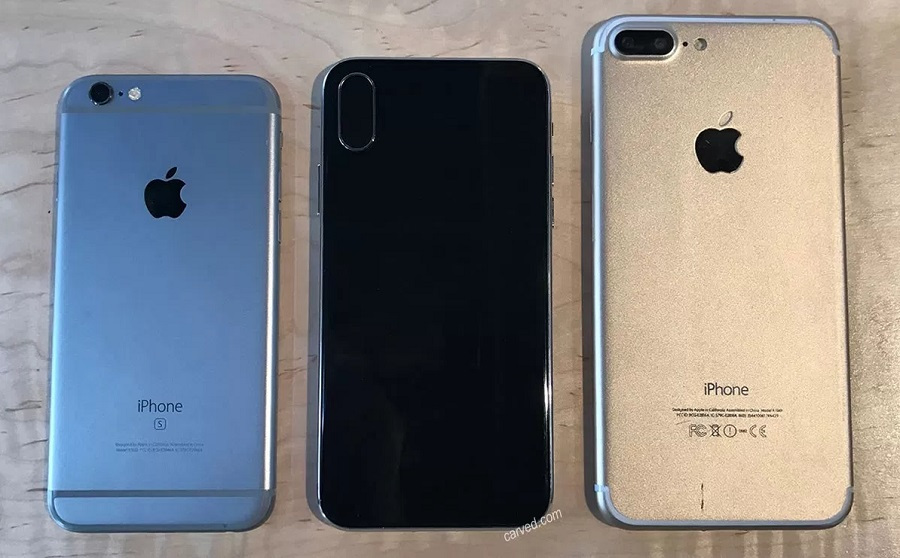 Nguyên mẫu iPhone 8 bên cạnh iPhone 6s và iPhone 7 Plus