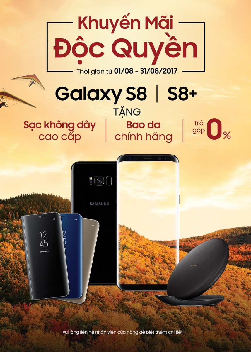 Khuyễn mãi Samsung tháng 8 tăng sạc không dây cao cấp + bao da + trả góp 0%