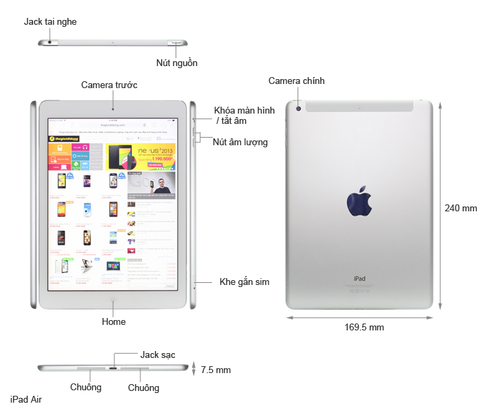 Apple Center 30 Nguyễn văn linh , ipad air 16gb , 32Gb 64Gb , Black White 